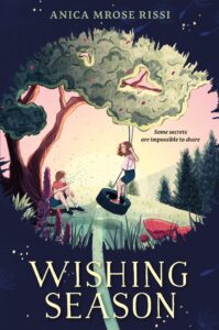 Book jacket for Wishing Season with girl on tire swing and boy sitting under tree