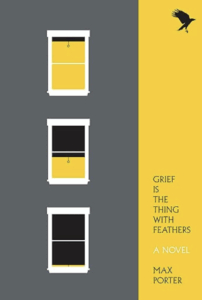 yellow and gray book jacket cover with crow in corner